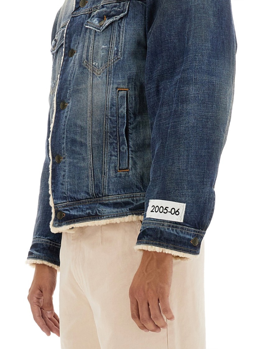 Dolce & Gabbana Buttoned Denim Jacket With Faux Shearling Finish In Blue