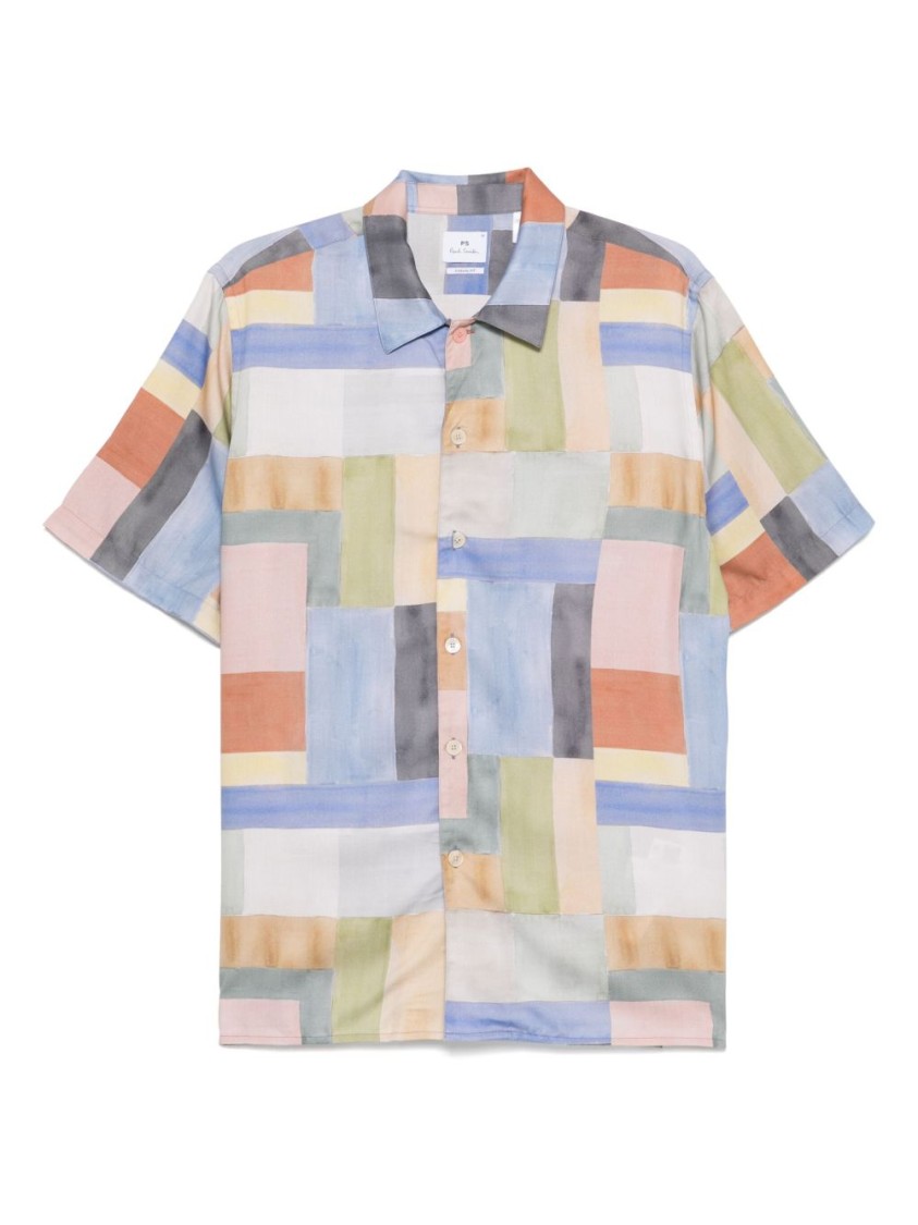 Paul Smith Multi Colour-block Print Lyocell Short-sleeve Shirt In Multi