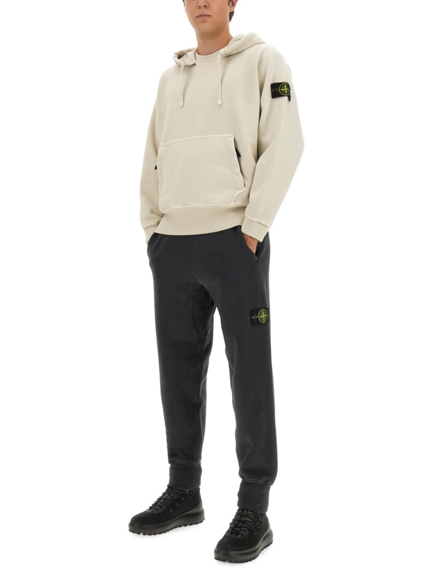 Stone Island Elastic Waistband Regular Fit Ribbed Cuffs Side Pockets In Black
