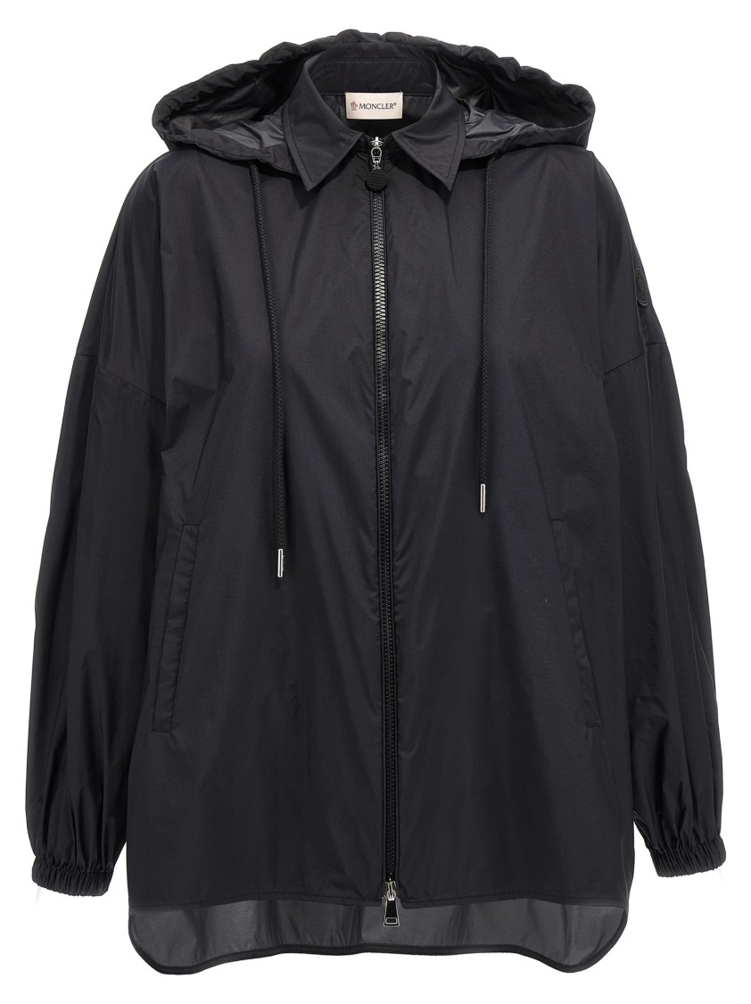 Moncler Ruffled Windbreaker Drawstring Hood In Black