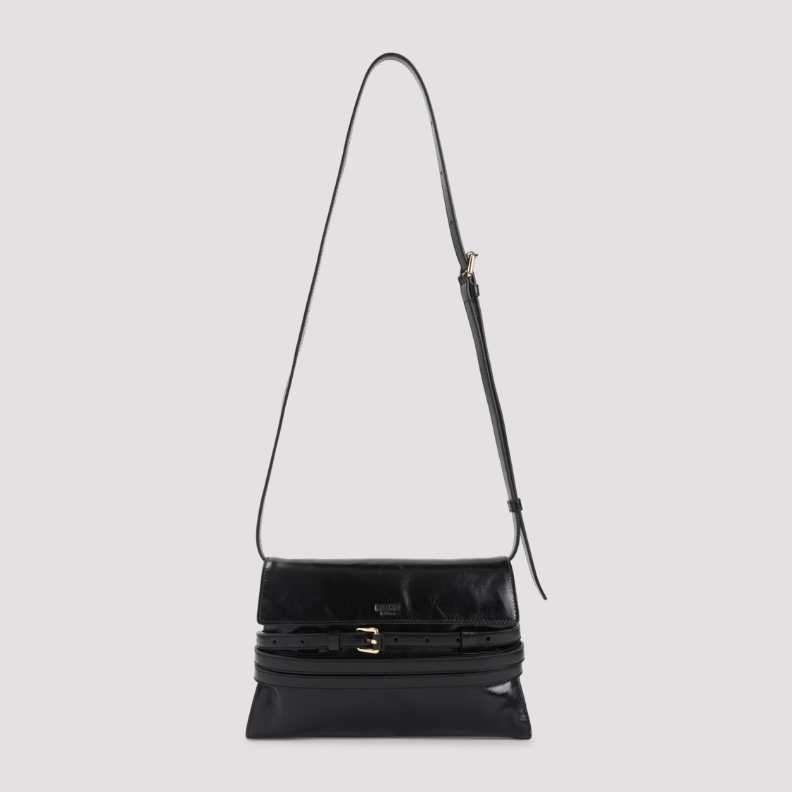 Moschino Structured Leather Shoulder Bag With Adjustable Strap In Black