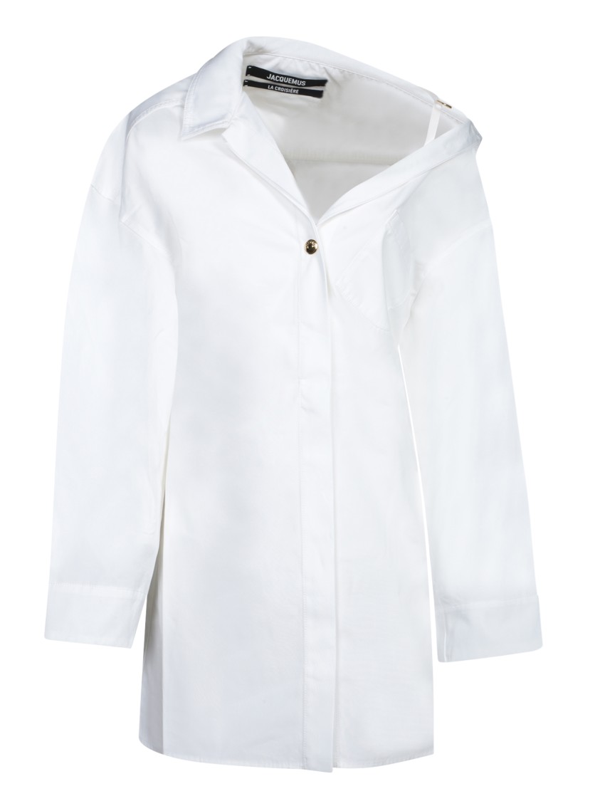 Shop Jacquemus Three-quarter Sleeve White Shirt Dress