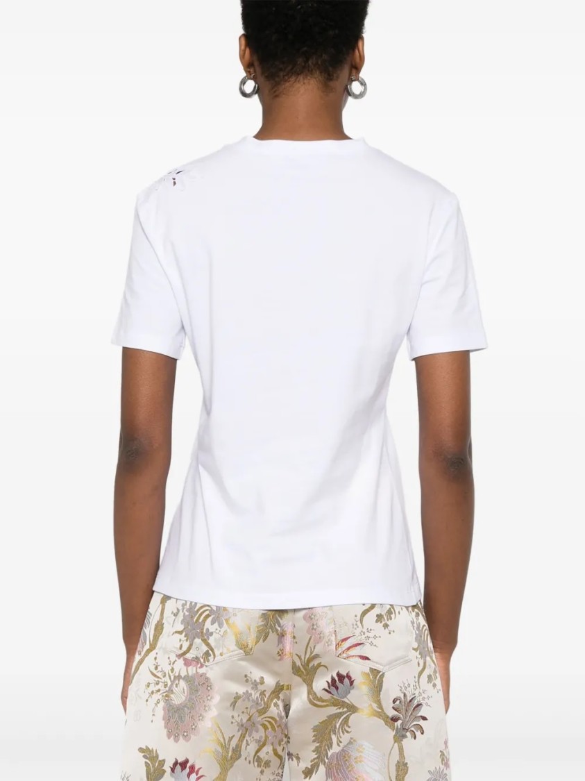 Ermanno Scervino Intricate Floral Cut-out Short Sleeve Top In White