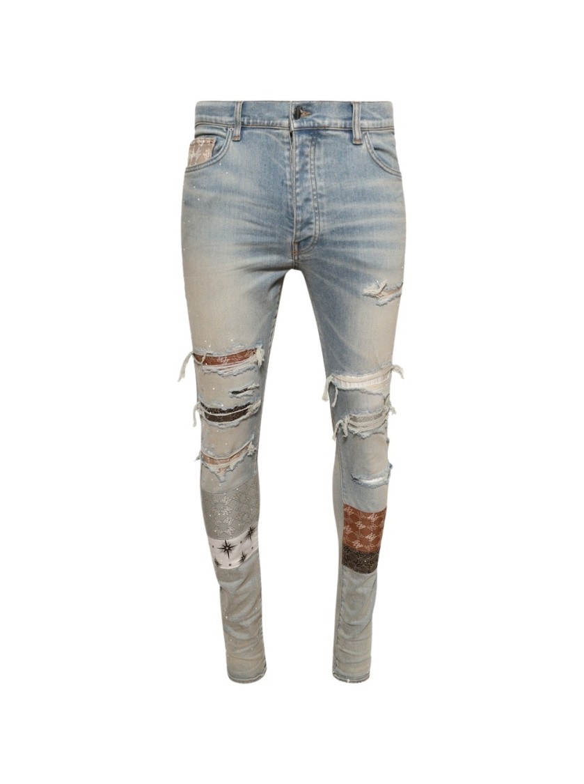 Amiri Distressed Stretch Denim Jeans With Faded Effect In Blue
