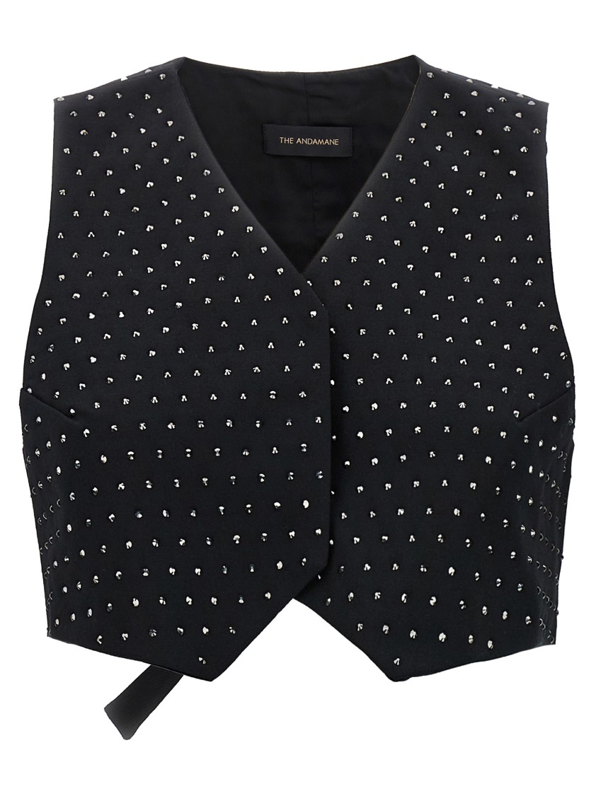 The Andamane Crystal V-neck Studded Waistcoat In Black