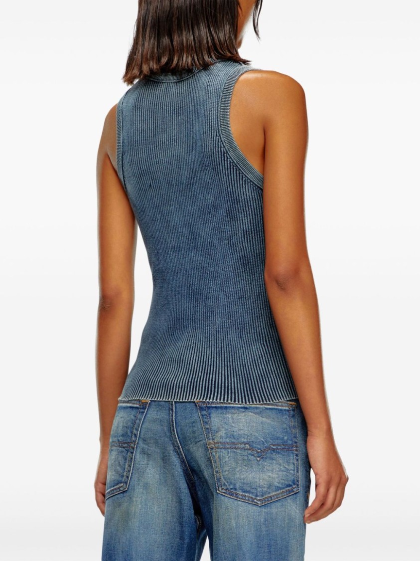 Diesel Ribbed Sleeveless Top With Distinctive Logo Detail In Blue