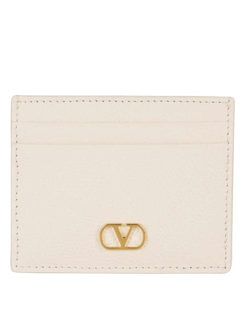 Valentino Garavani Textured Leather Wallet With Logo Embellishment In Neutral