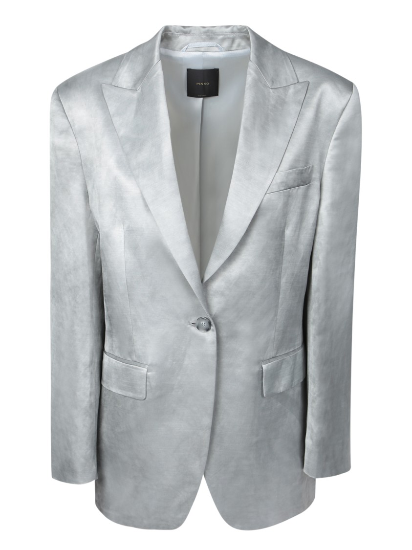 Pinko Grey Satin Single-breasted Jacket In Grey