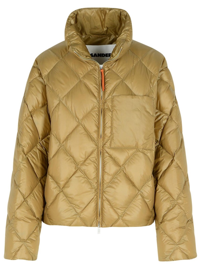 Jil Sander Down Jacket With Chest Pocket And High Collar In Brown