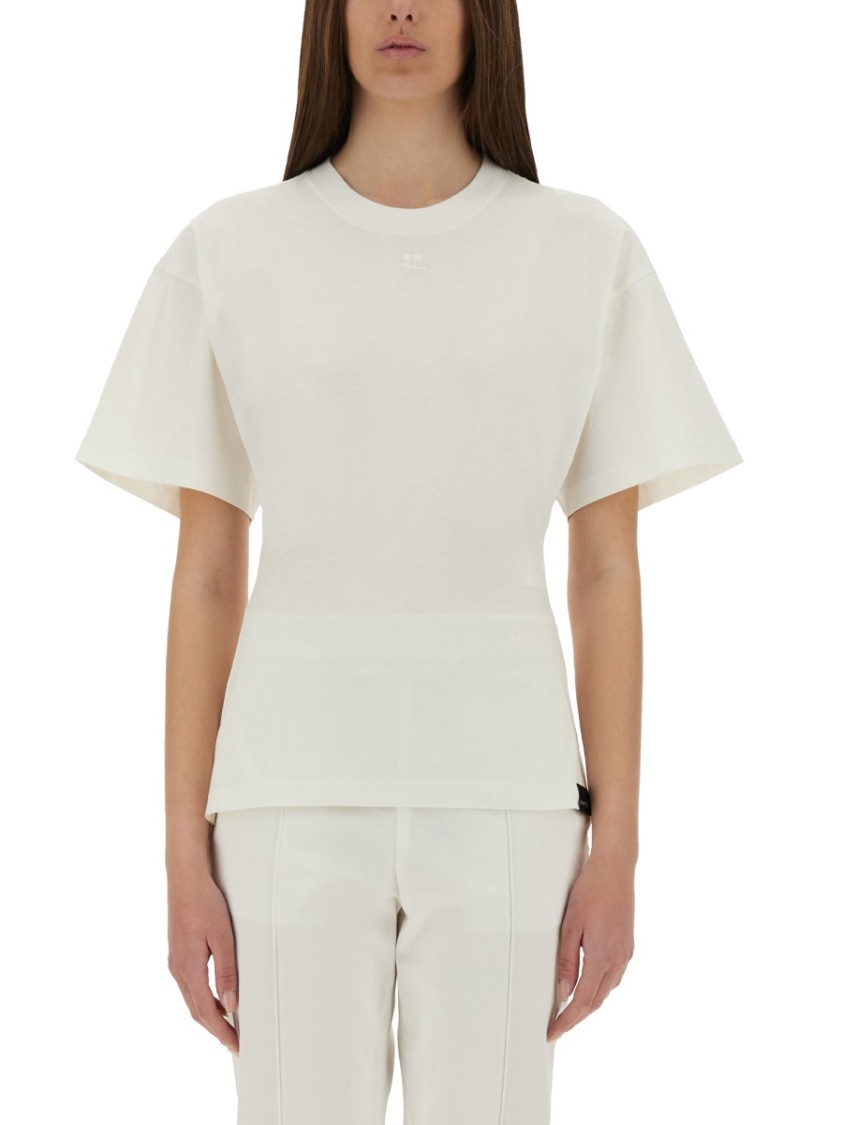 Shop Courrèges "fitted" T-shirt In White