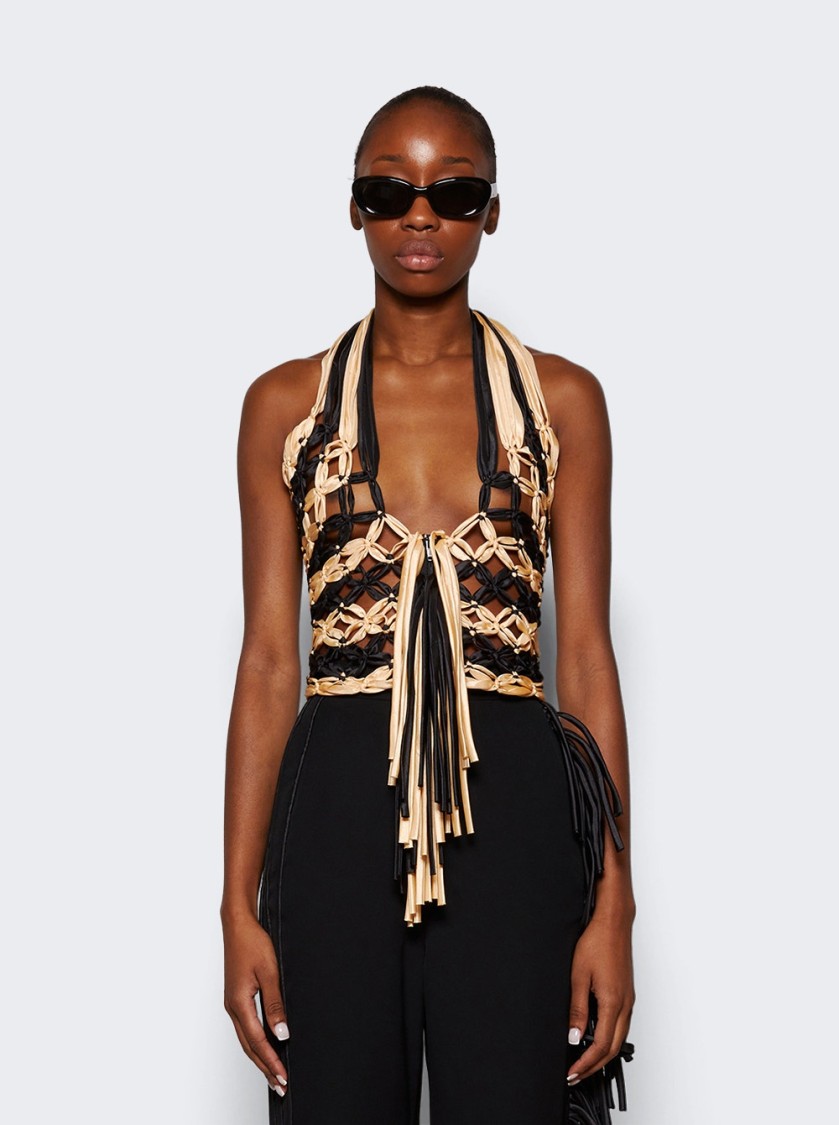 Shop Diotima Lacovia Crocheted Satin Crop Top Black
