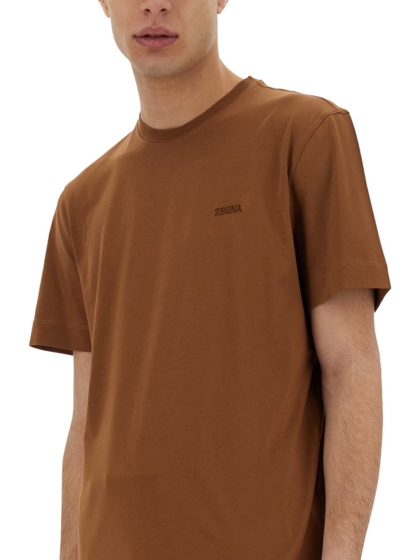 Shop Zegna Brown Regular Fit Cotton T-shirt