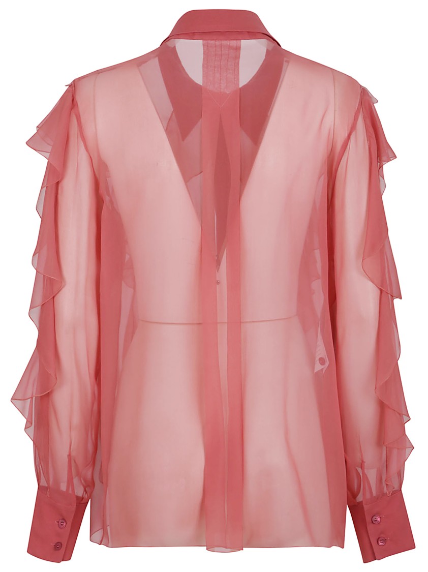 Alberta Ferretti Sheer Chiffon Shirt With Ruffle And Collar