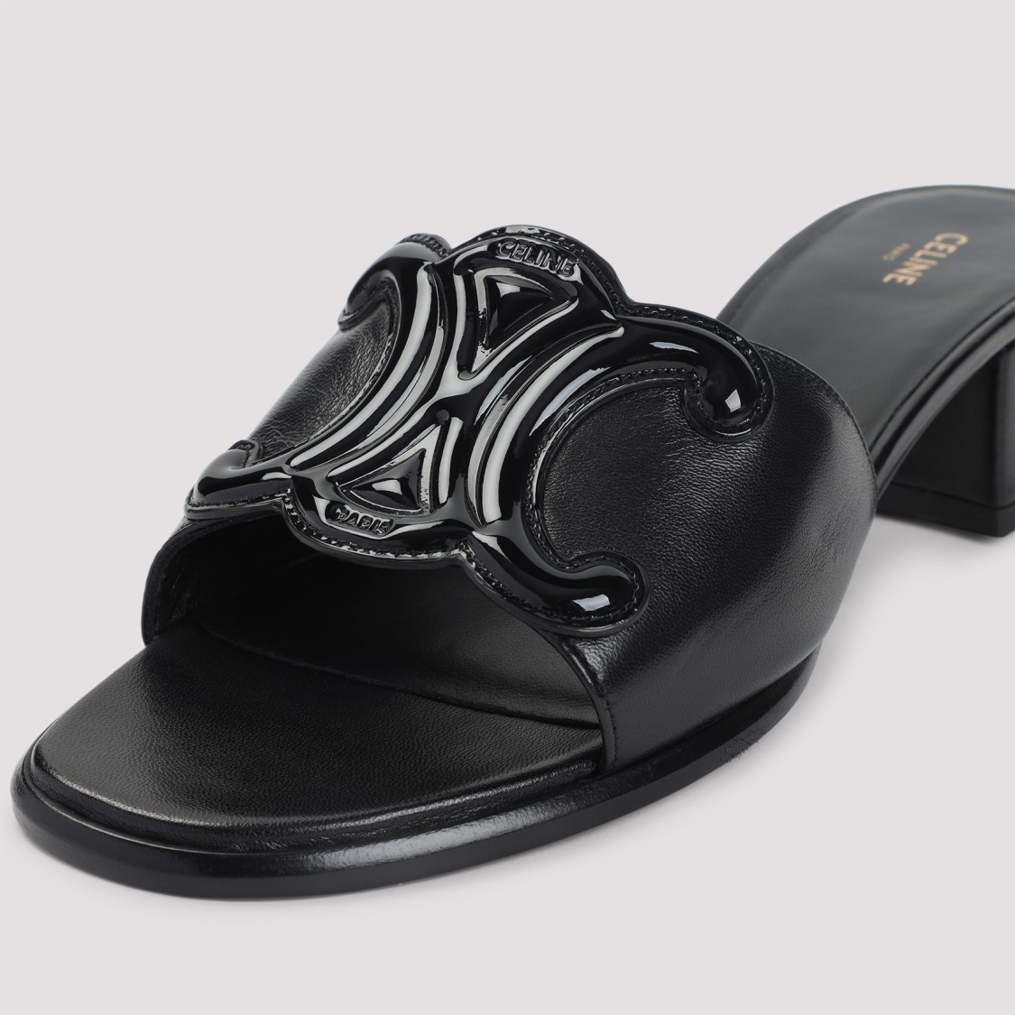 Celine Black Leather Triomphe 40 Mule In Multi
