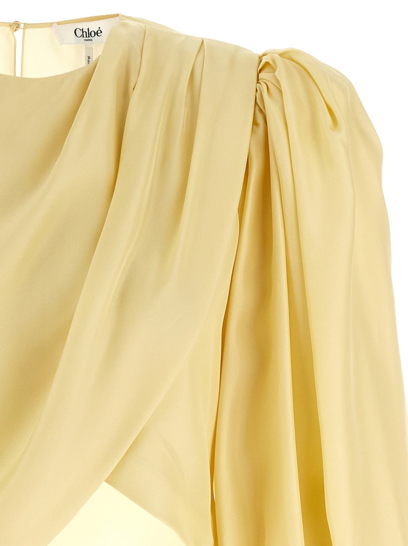 Chloé Draped Top With Keyhole Back And Puffed Sleeves In Yellow