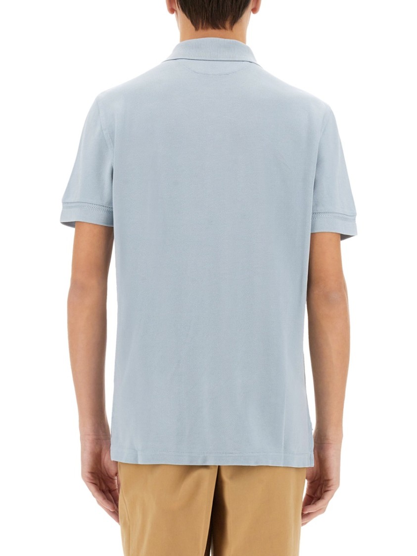 Tom Ford Light-blue Short-sleeves Polo In Cotton Piquet Jersey Man In White
