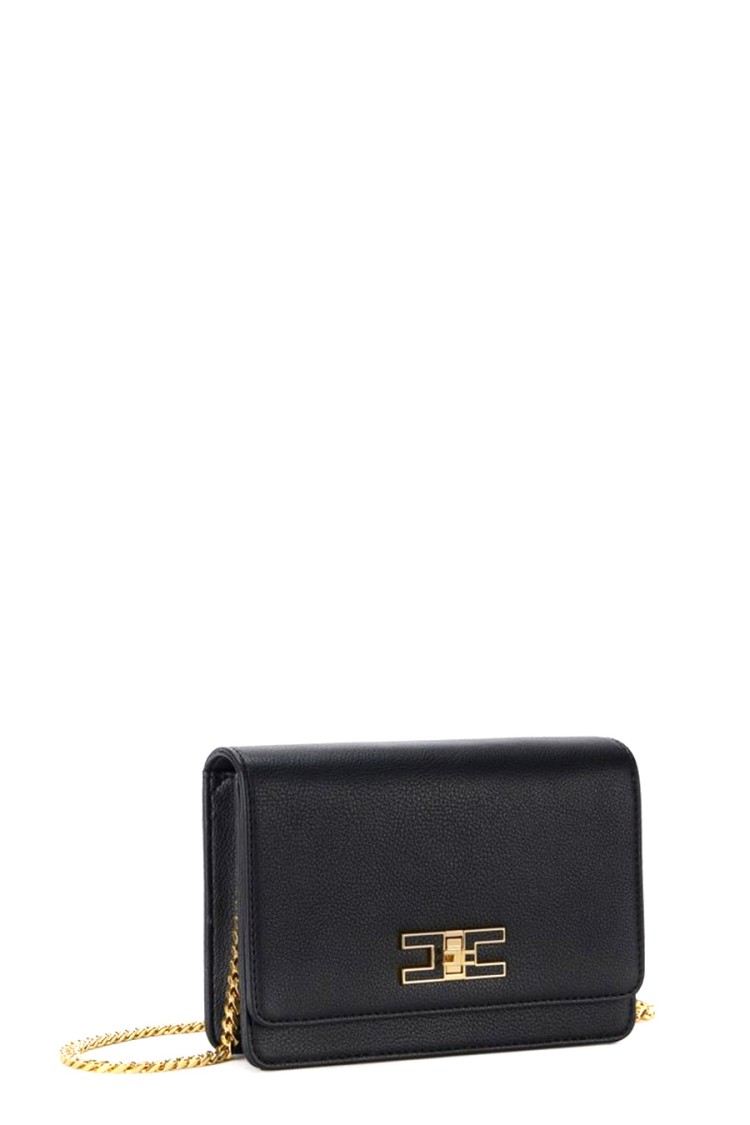 Elisabetta Franchi Borsa A Tracolla Nera Piccola Con Placca Logo
