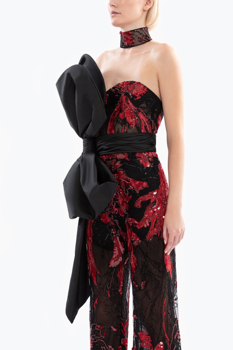 Saiid Kobeisy Embroidered Strapless Jumpsuit In Black