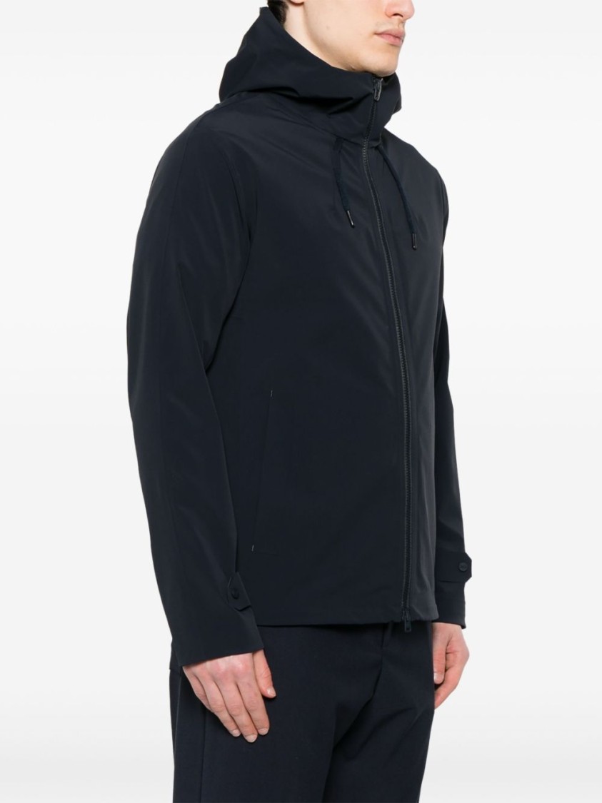 Herno Navy Blue Hooded Jacket With Double Bi-stretch Fabric