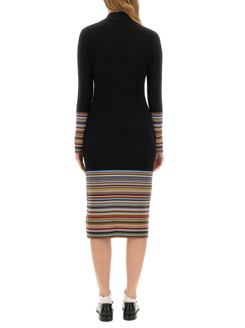 Paul Smith Ribbed Knit Dress With Button-down Front In Black