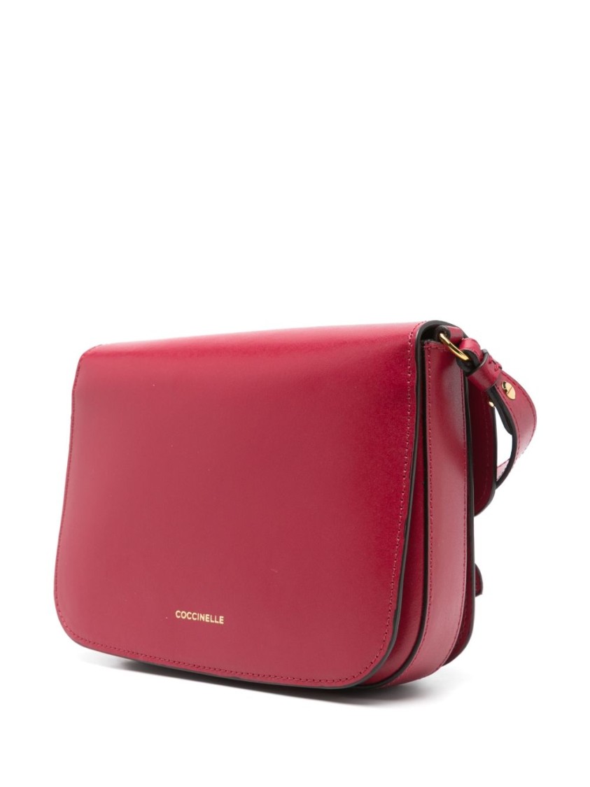 Shop Coccinelle Red Leather Shoulder Bag With Logo Accent
