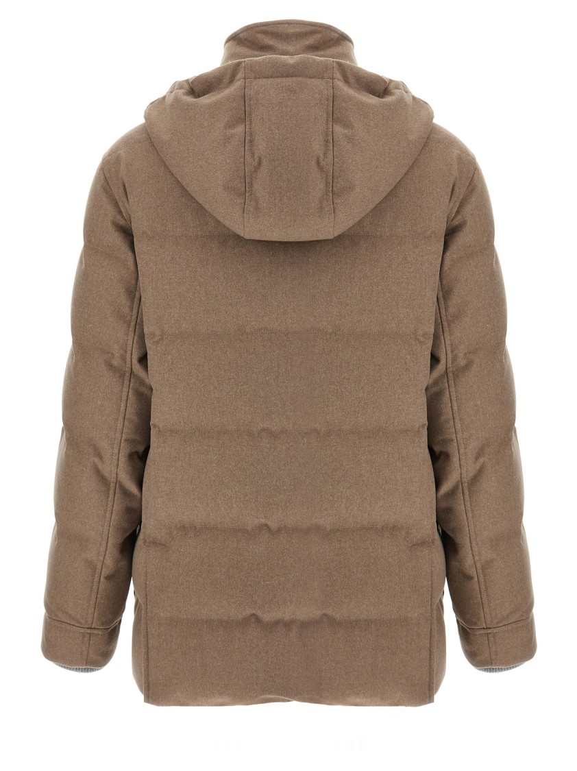 Brunello Cucinelli Flannel Down Jacket Puffer Jackets Beige In Brown