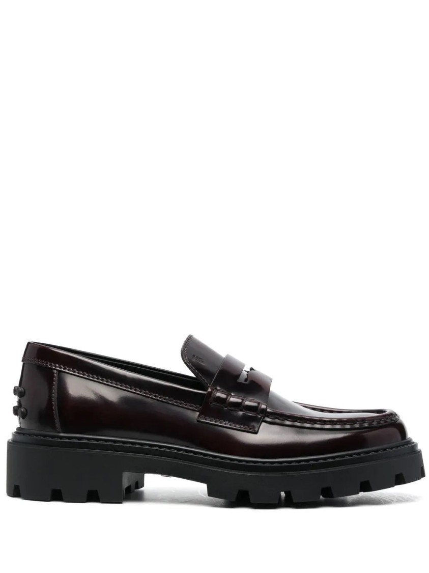 Tod's Glossy Leather Loafers With Penny Strap Detail In Black