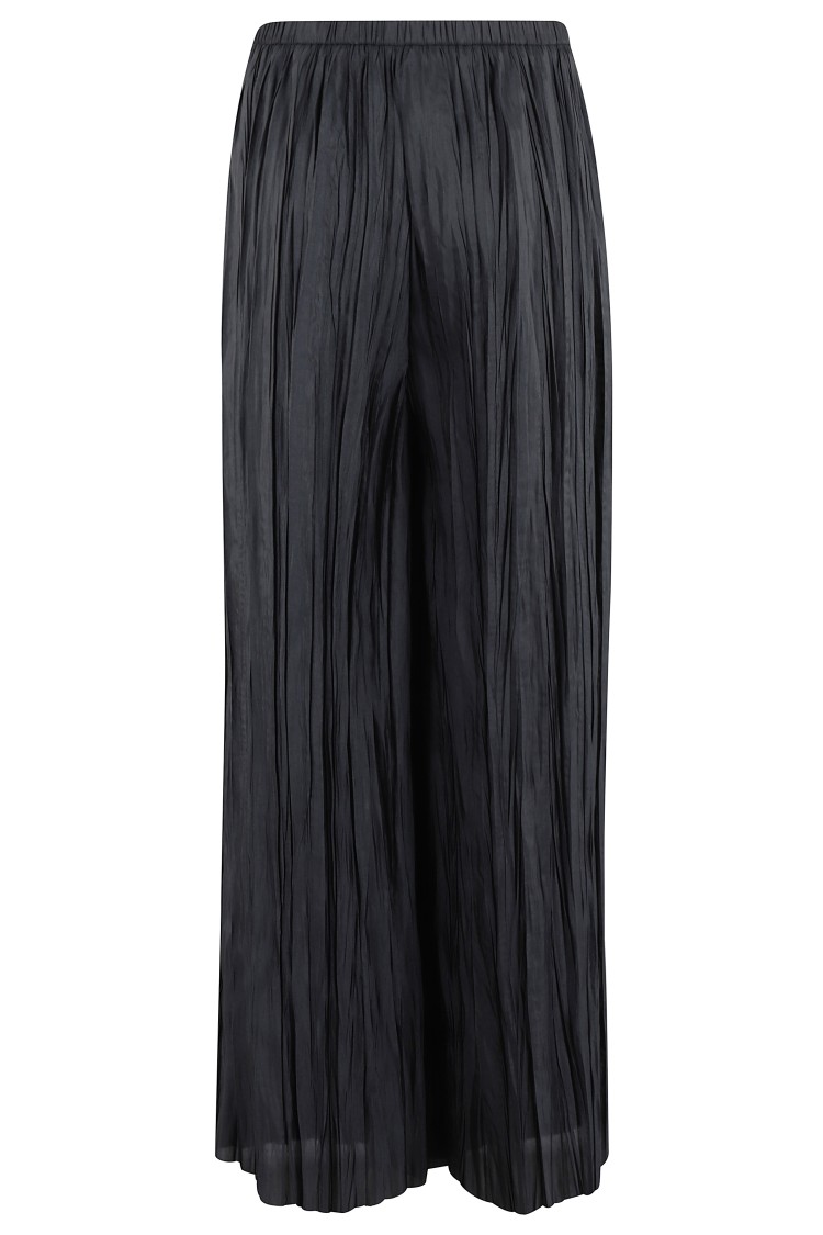 Roberto Collina Wide-leg Black Pleated Trousers With Elasticized Waistband In Black