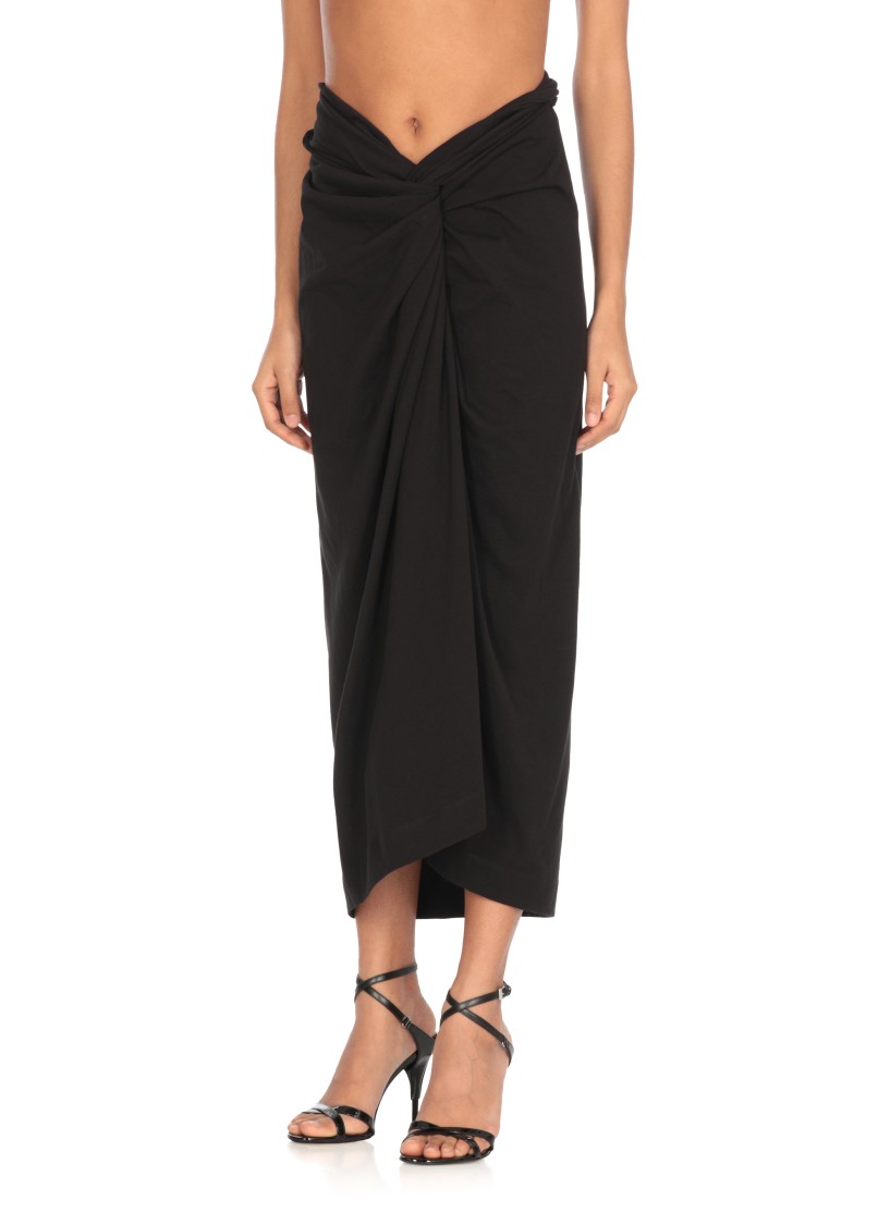 Dries Van Noten Knot Front Cotton Jersey Midi Skirt In Black