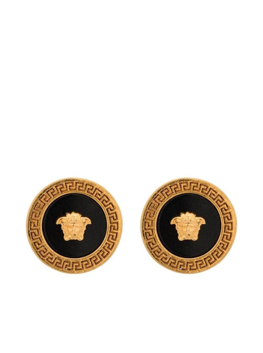 Shop Versace Black/gold Medusa Detail Earrings