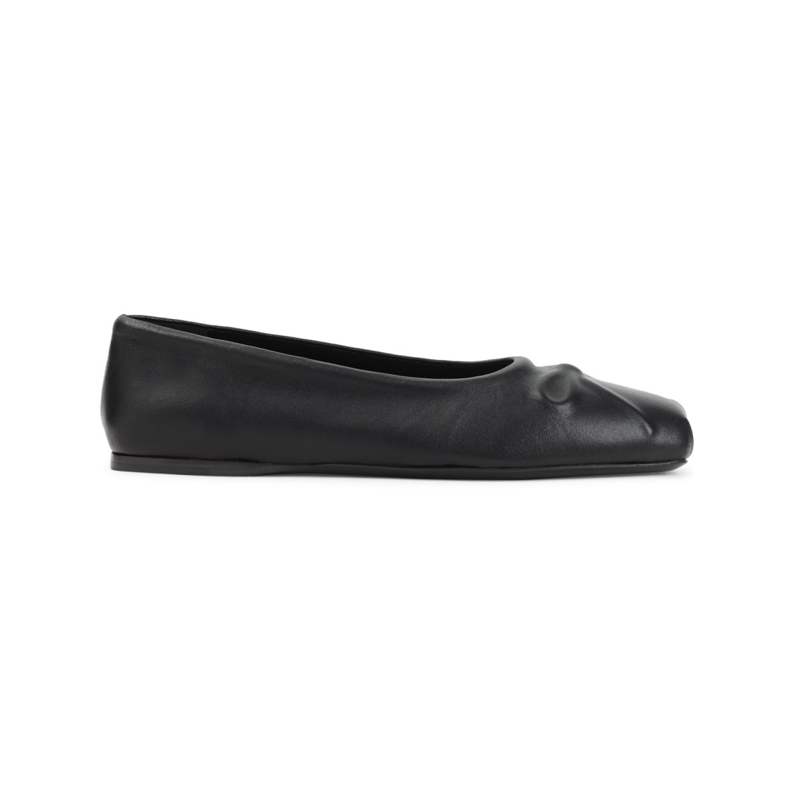 Marni Refined Black Leather Flats With Gathered Detail