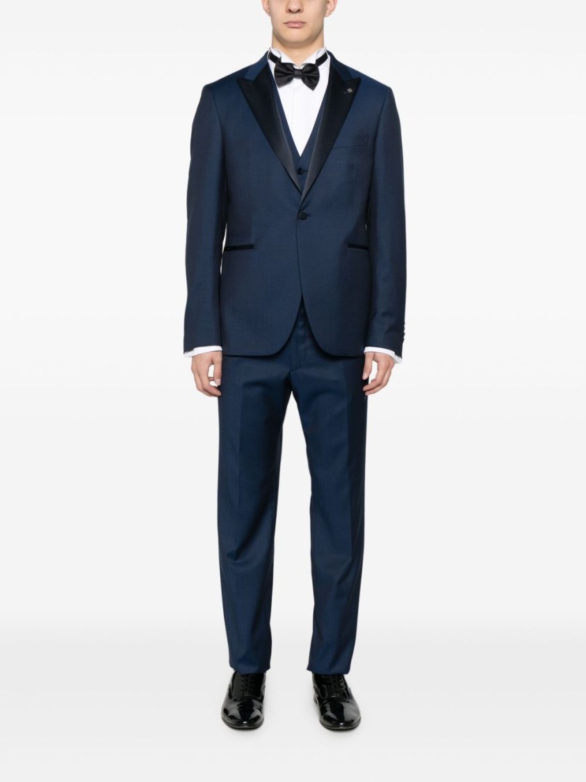 Shop Tagliatore Blue Tailored Suit With Classic Notch Lapel