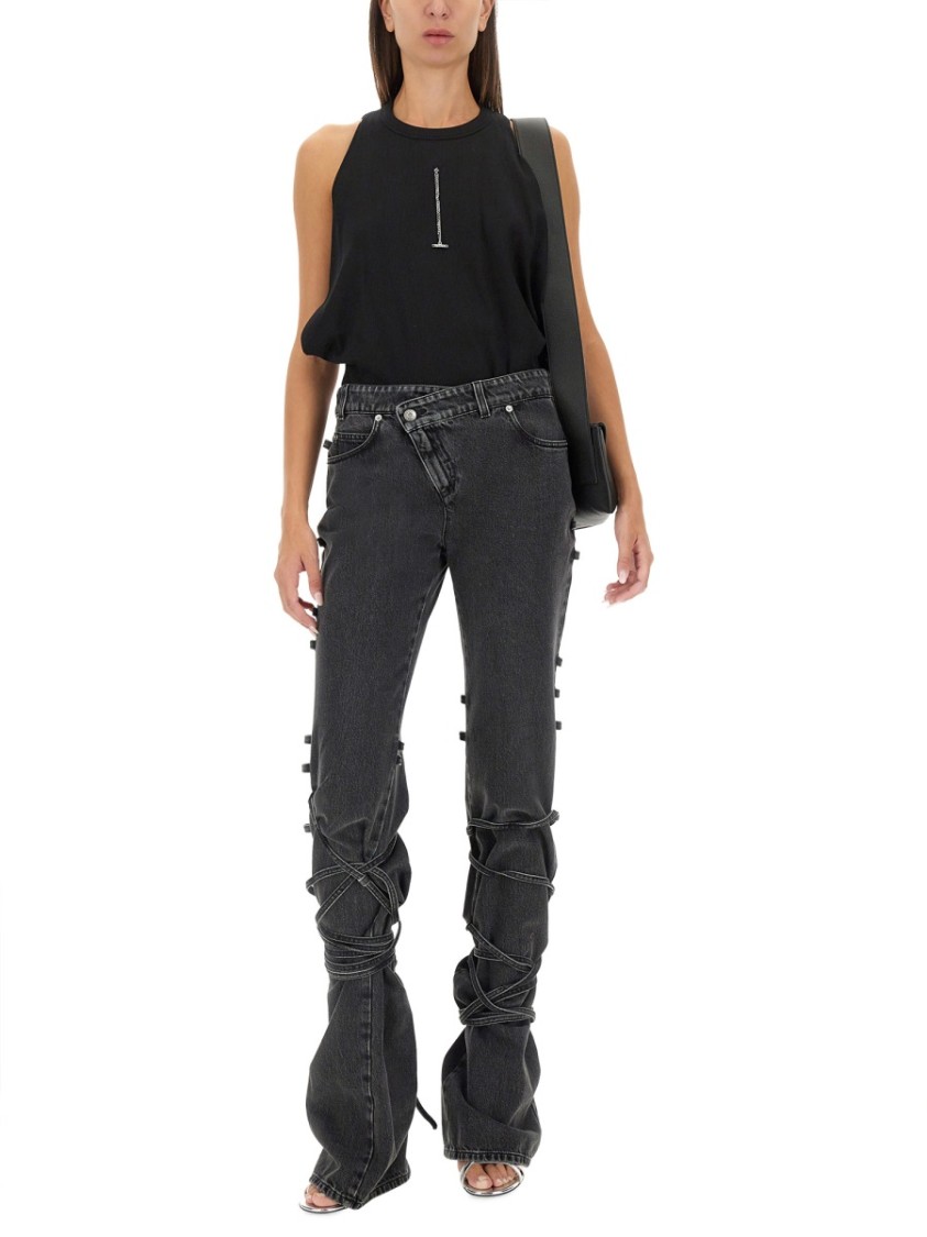 Alexander Mcqueen Mcqueen Wrapped Asymmetric Waist Jeans In Black