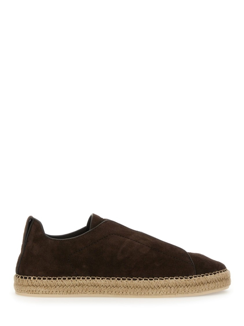 Shop Zegna Brown Leather Espadrilles With Woven Jute Sole