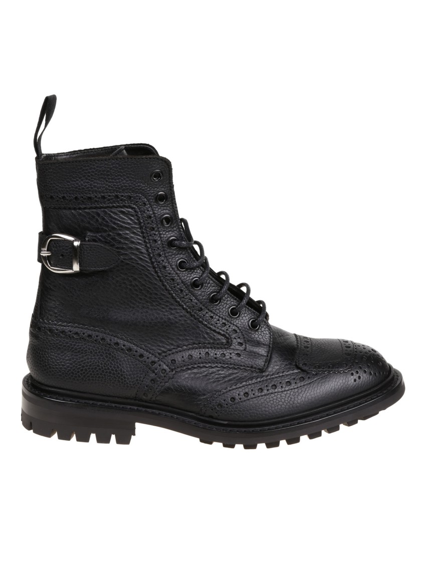 TRICKER'S TRICKER'S RUGGED BLACK LEATHER BOOTS WITH BROGUE DETAILING