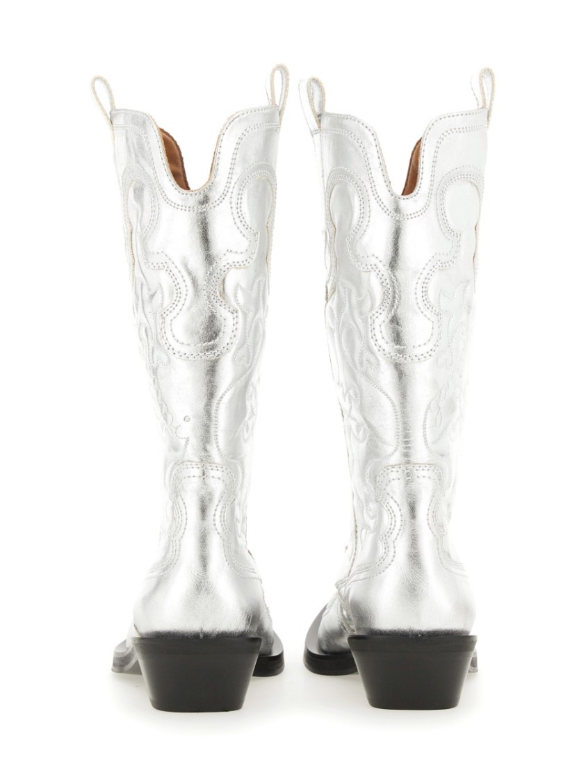 Shop Ganni Western Boot In Silver