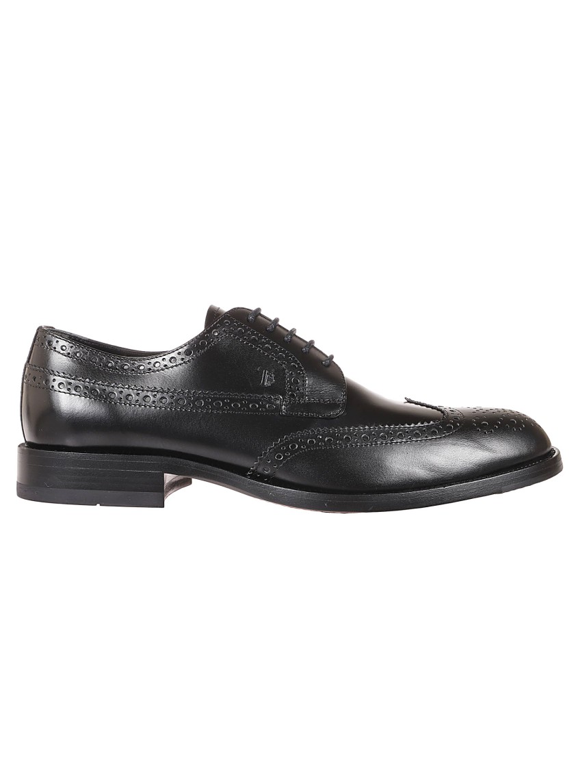 Tod's Classic Leather Brogue Shoes With Polished Finish In Black