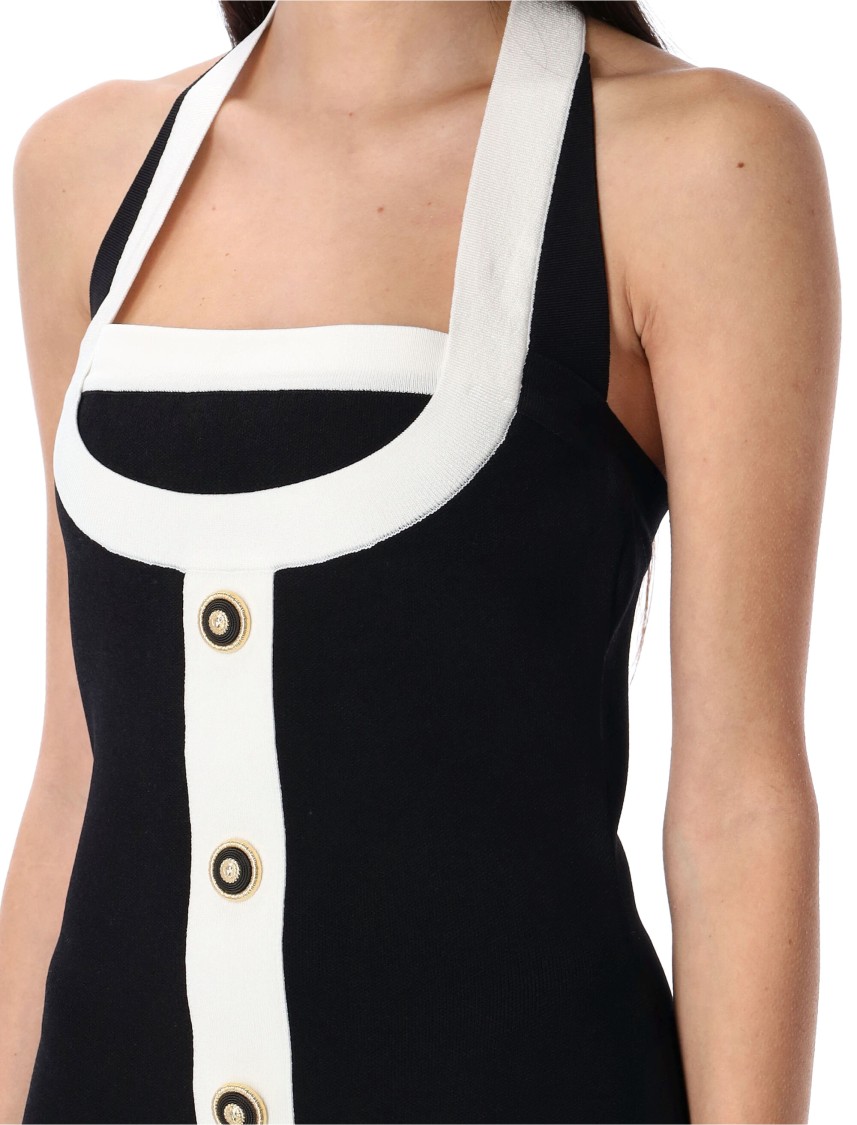 Balmain Two-tone Halterneck Knit Mini Dress In Black