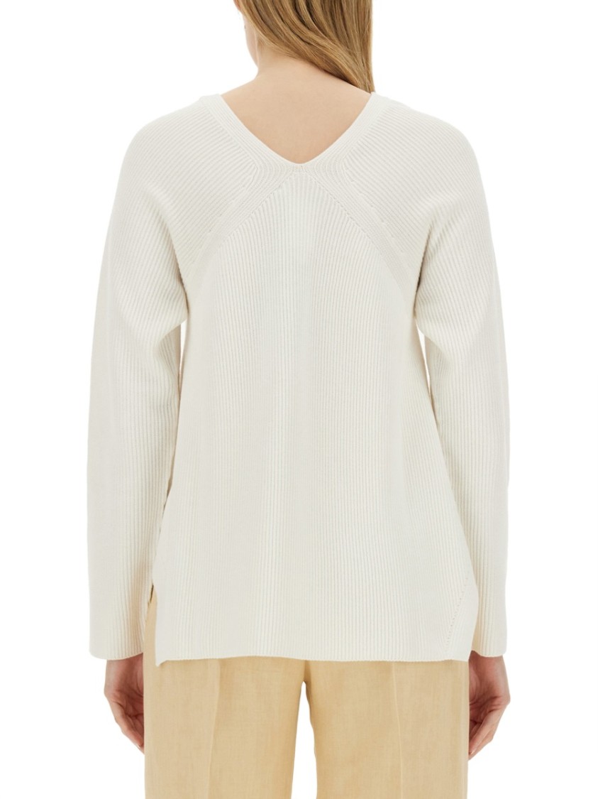 FABIANA FILIPPI FABIANA FILIPPI V-NECK SWEATER WITH RIBBED TEXTURE AND SIDE SLITS