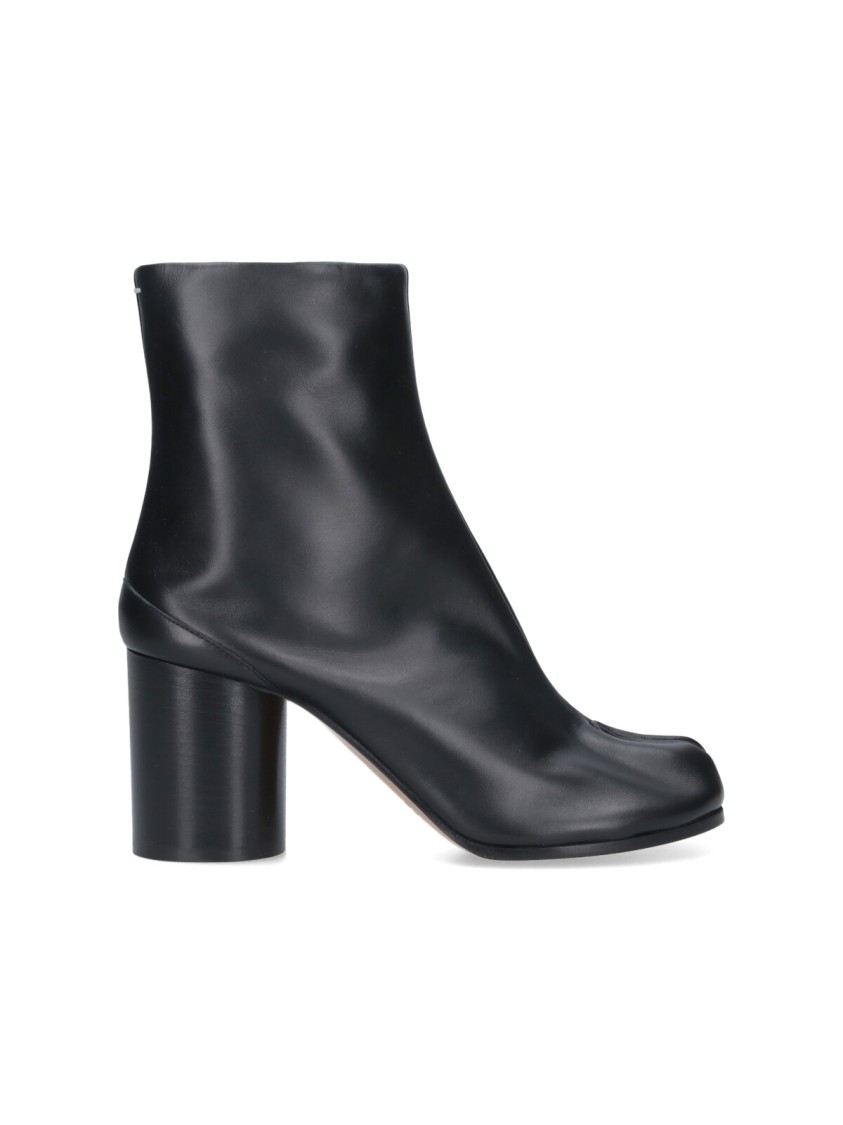 Maison Margiela Block Heel Leather Round Toe Boots In Black