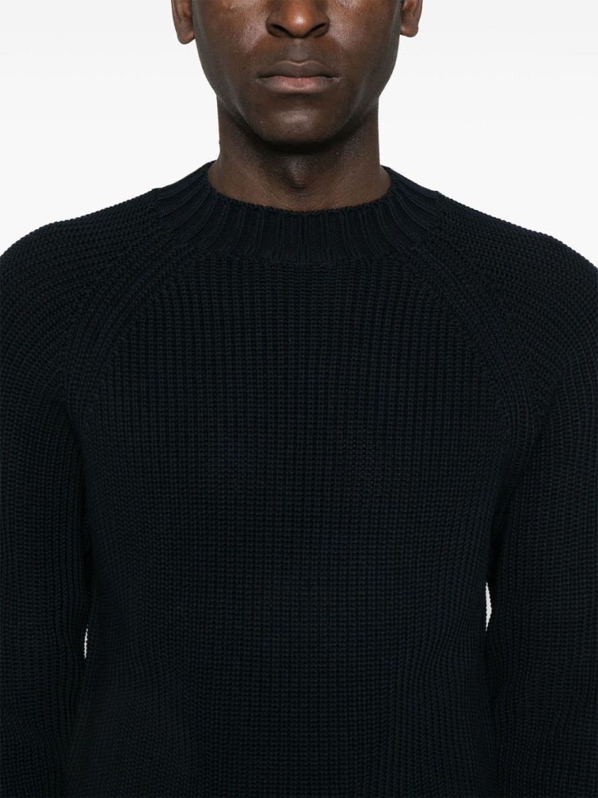 Drumohr Textured Knit Long Sleeve Crew-neck Sweater In Black