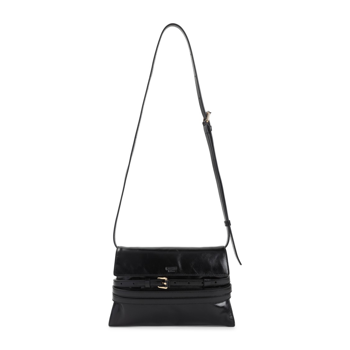 Moschino Structured Leather Shoulder Bag With Adjustable Strap In Black