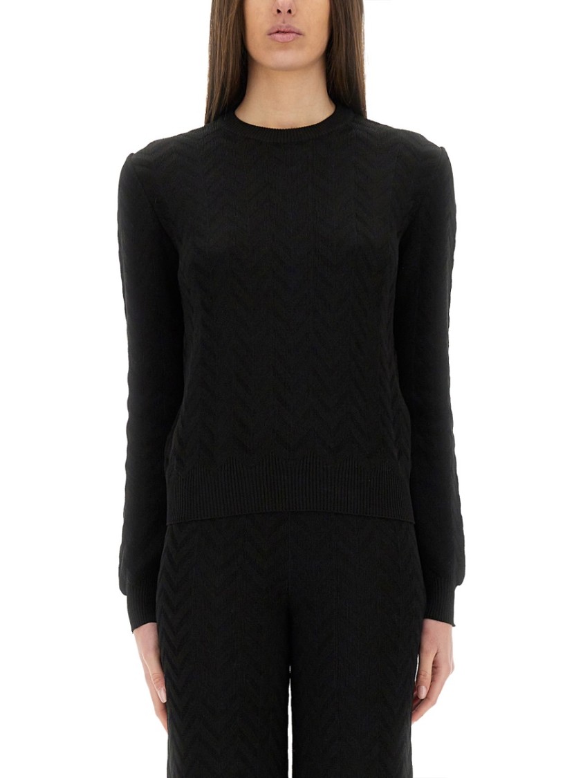 Shop Missoni Chevron Pattern Sweater In Black