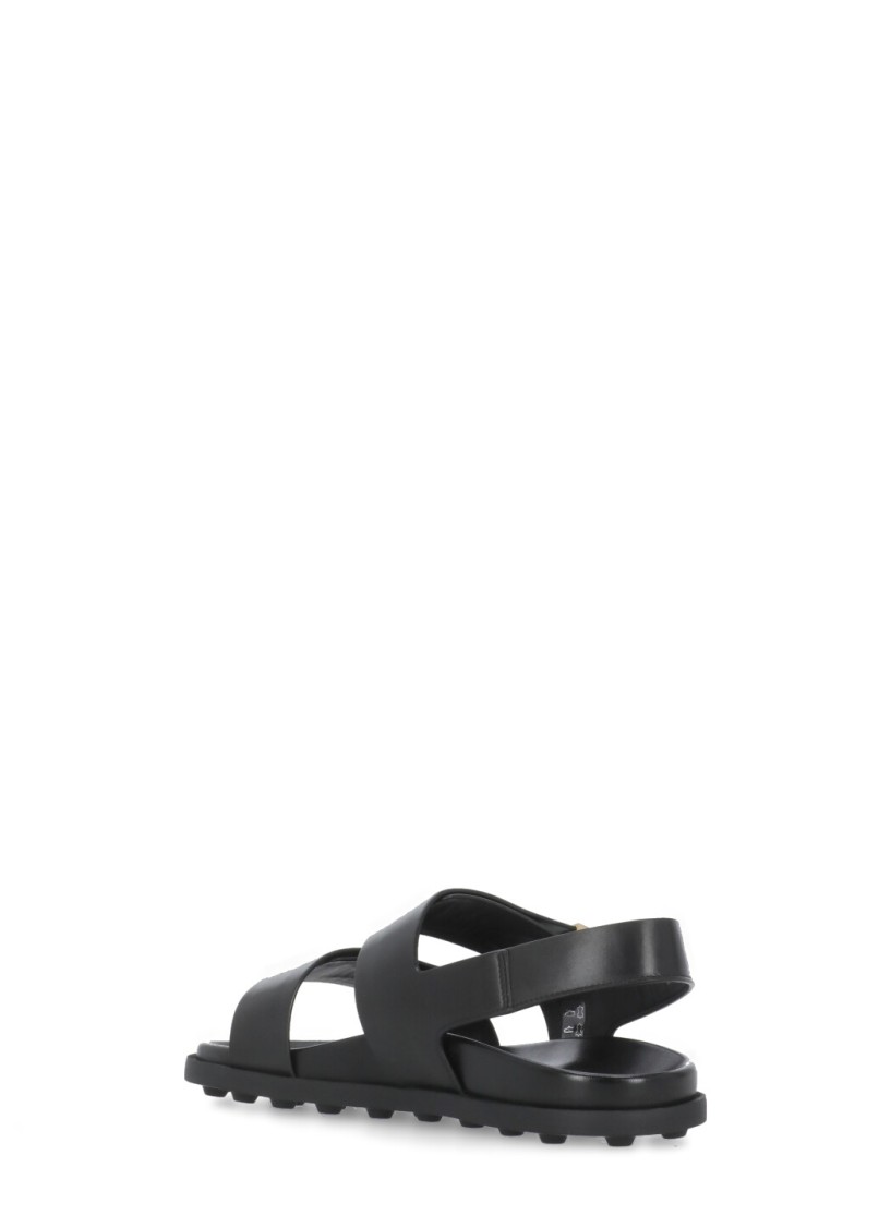 Shop Tod's Black Leather Sandals