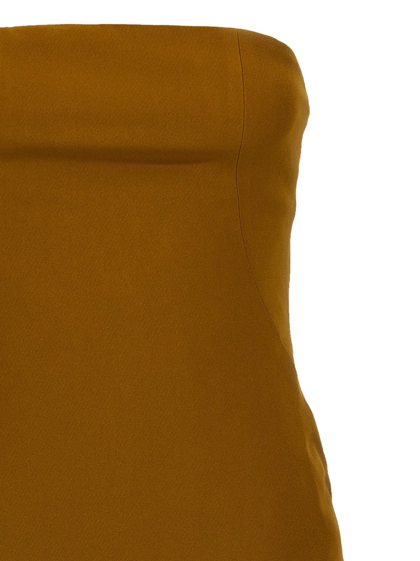 Attico Sequin Insert Strapless Fitted Dress With Side Mesh In Brown