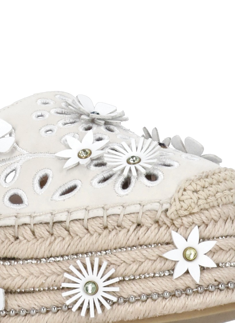 KURT GEIGER KURT GEIGER IVORY SUEDE LEATHER FLOWER WEDGES