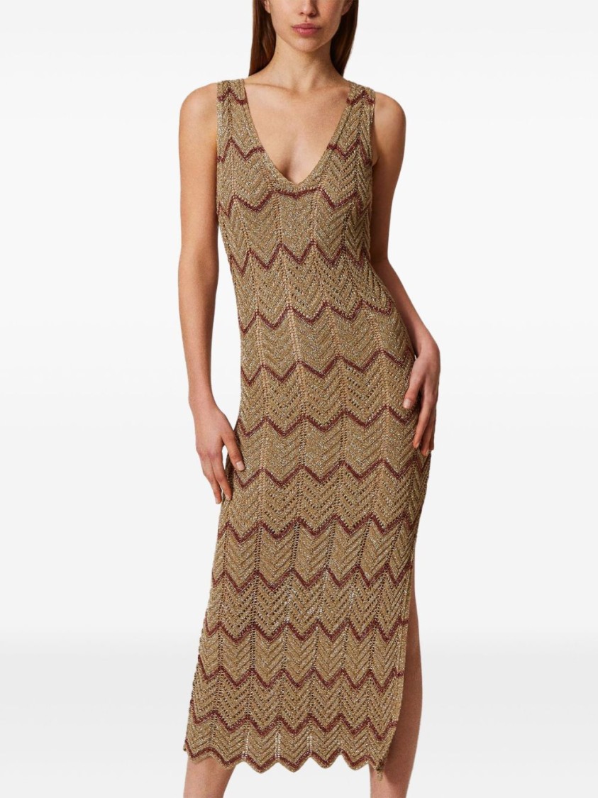 TWINSET TWIN-SET ZIGZAG PATTERN MIDI DRESS