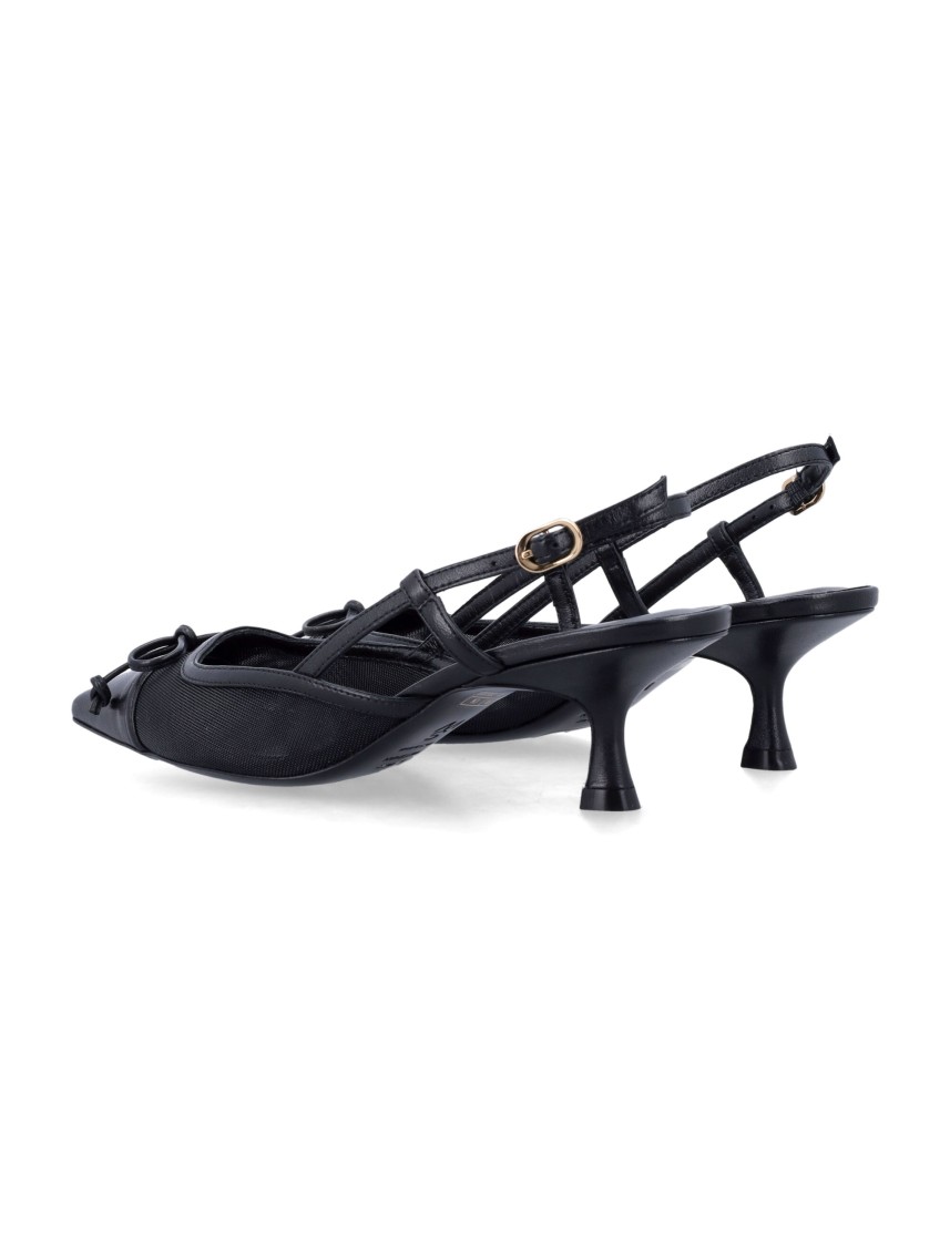Stuart Weitzman Mesh And Leather Slingback Pumps With Sculptural Heel
