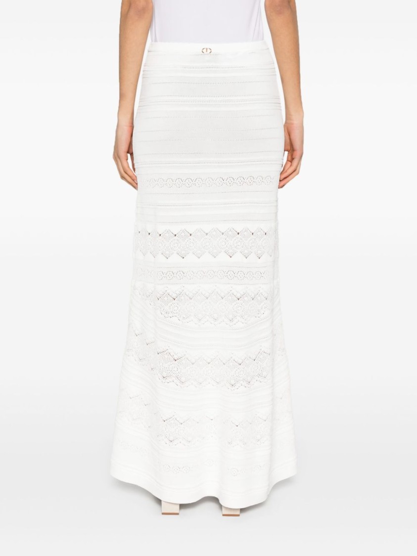 Shop Twinset Twin-set Flowing White Maxi Skirt With Pointelle Trim And Ribbed Hem