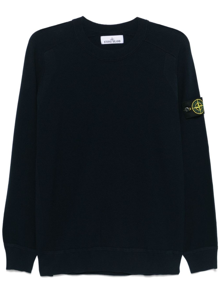 Shop Stone Island Textured Knit Crew Neck Sweater In Black
